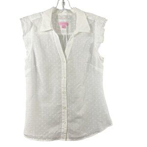 Lilly Pulitzer Dusti White Swiss Dot Ruffle Blouse Button Sheer - Size 6